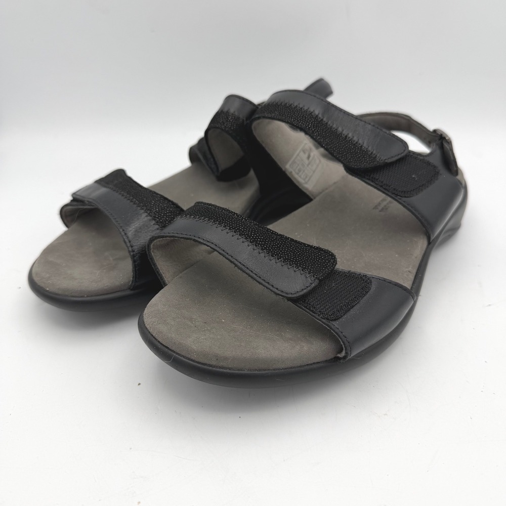 SAS Womens 8.5 Sandals Nudu Black Leather Comfort Wide Walking Shoes‎ USA Made